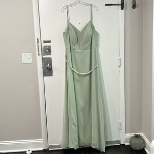 Azaria Bridal Mint Green Flowy Slit Bridesmaid Dress